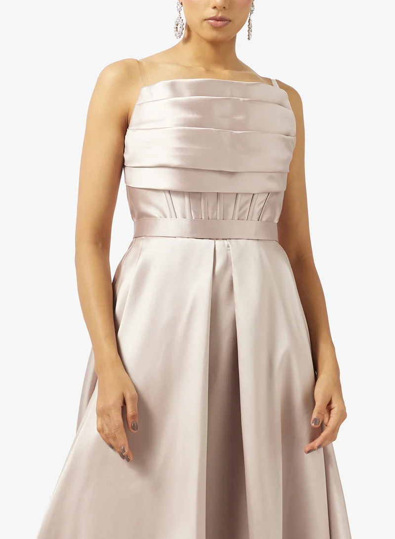 Akadia Fashion  COLD SHOULDER PLEATED BUST TAFFETA DRESS for Women | Best Price UAE